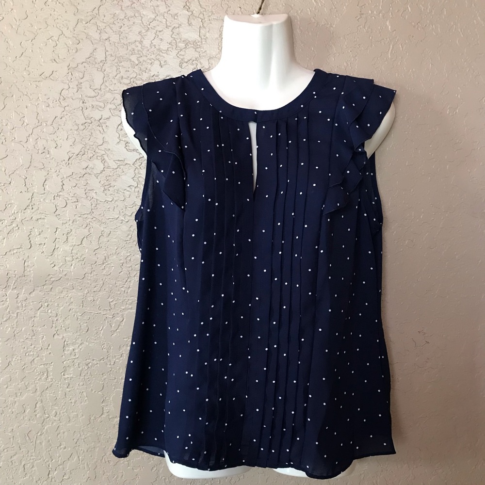 Elle Navy Blue White Polka Dots Blouse